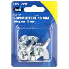 Vingemutter M10, 5 stykker, ideell for bygge- og reparasjonsprosjekter.