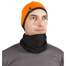 Lex vendbar lue i oransje og svart, allsidig og motebevisst.