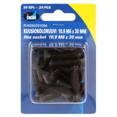 M6X30 umbrakoskrue 10.9, 20-pakning, forsenket for diskrete applikasjoner.