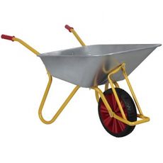 Galvanisert trillebår 100L, flat design for enkel lasting og lossing.