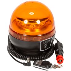 Oppladbar LED-advarselsfyr med fjernkontroll og magnet, praktisk og sikker.