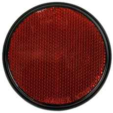 Rød rund refleks 84 mm, ideell for signering og sikkerhetslignende applikasjoner.