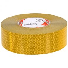 Reflekterende gult merkebånd for sikkerhet innen bygg og landbruk, mønster 50mm.