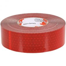 Reflekterende rødt merkebånd 50mm for markering av områder med sikkerhetskrav.