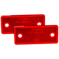 Reflekser i rød, 96X42 mm, 2 stk med monteringshull, øker sikkerhet og synlighet.