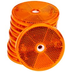 Gul rund refleks 61 mm med monteringshull, pakke med 10 stykker.