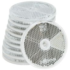 Rund hvit refleks med monteringshull 61 mm, pakke med 10 stykker for installasjon.