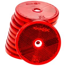 Rød rund refleks 61 mm med monteringshull, pakke med 10 stykker for praktisk bruk.