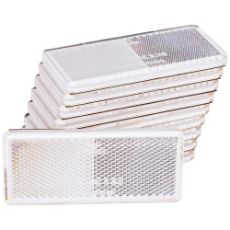 Hvit refleks 96x42 mm, selvklebende, pakke med 10 stykker for sikkerhetsbruk.