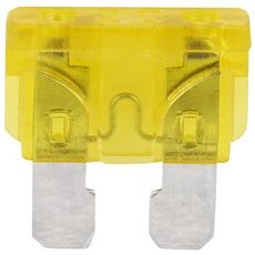 Gul 20A blikk-sikring i 10-pack, ideell for elektriske systemer.