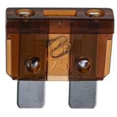 Flatstiftsikring 7,5A brun, leveres i pakke med 10 for overstrømsbeskyttelse.