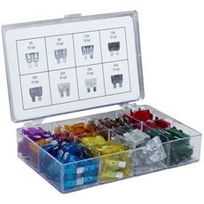 Plate sikringer i sortiment, 120 stykker, for omfattende bruk.