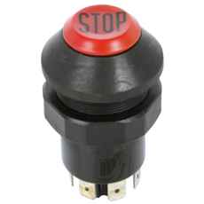 Trykknappbryter for stopp, avgjørende for nødstopp av maskiner.