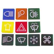 Sett av ti brytere med ulike symboler for allsidig bruk.