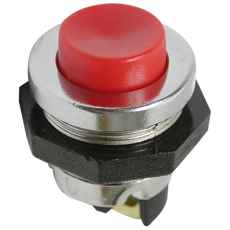 Trykknappsbryter i metall, holdbar og pålitelig.