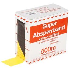 Barrikadebånd i svart og gul plast, 75mm x 500mm, perfekt for sperringer.